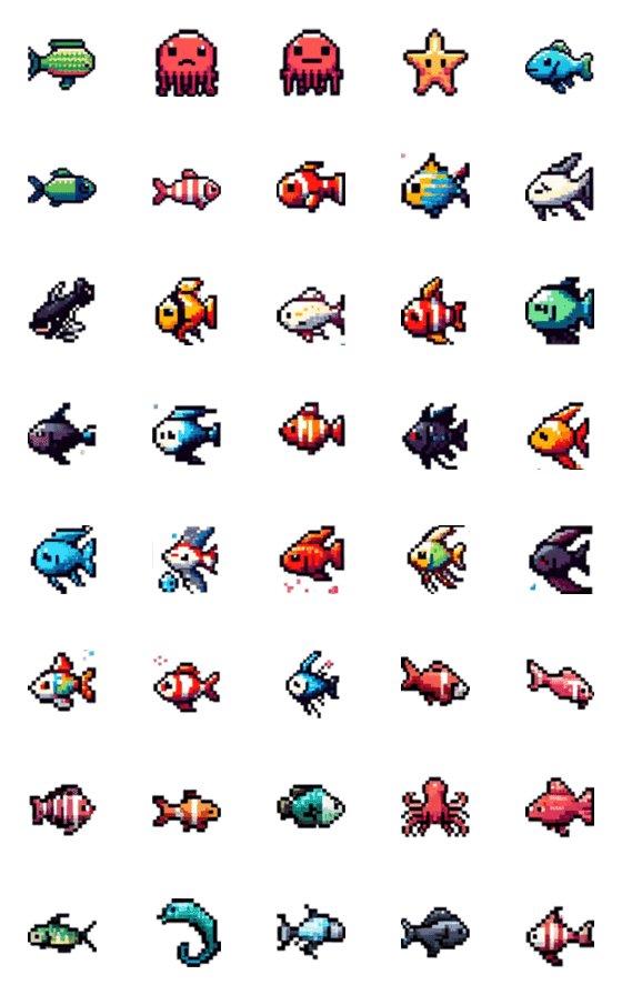 [LINE絵文字]魚のドット絵風2の画像一覧