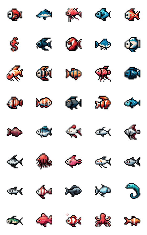 [LINE絵文字]魚のドット絵1の画像一覧