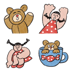 [LINE絵文字] ぬいぐるみのクマと女の子のかわいい絵文字の画像