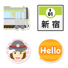 [LINE絵文字] 東京〜千葉 黄緑の地下鉄と駅名標の画像