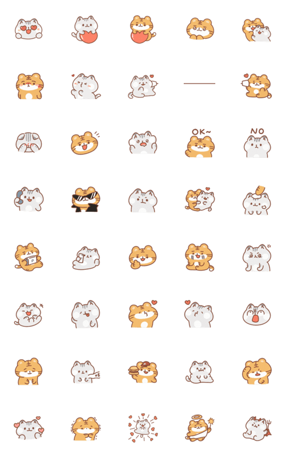 [LINE絵文字]potalele tiger＆cat love loveの画像一覧
