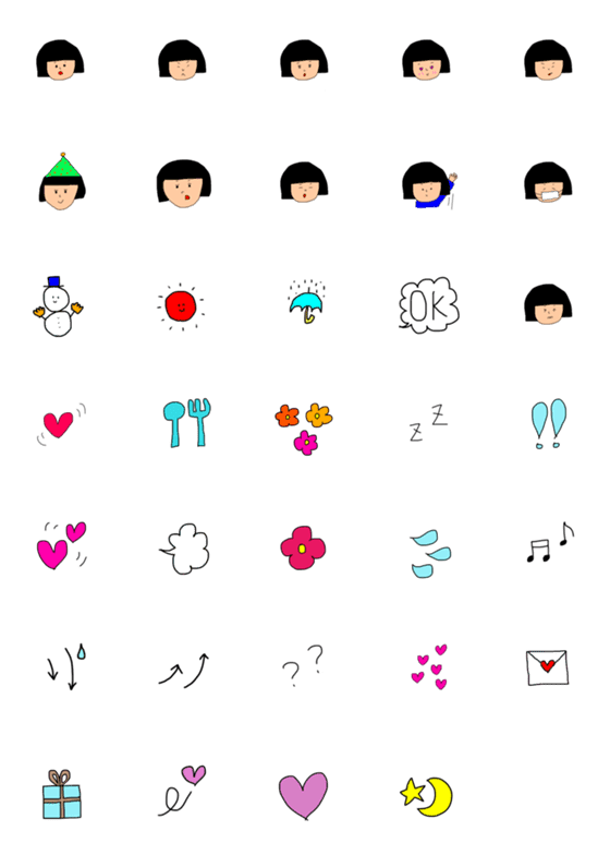[LINE絵文字]Bobbed Yoyo-chan Emojiの画像一覧