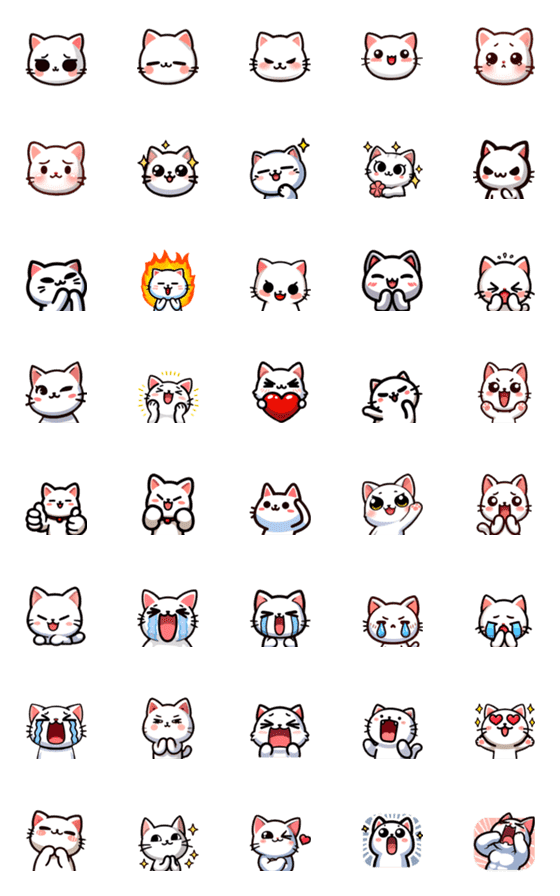 [LINE絵文字]White Cat Dynamic Expression Stickersの画像一覧