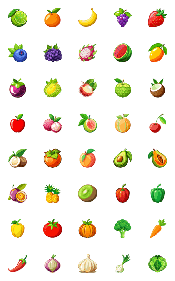 [LINE絵文字]Delicious fruits and vegetablesの画像一覧