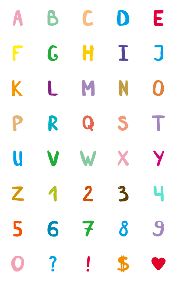 [LINE絵文字]cute color doodle  Letter Number emojiの画像一覧