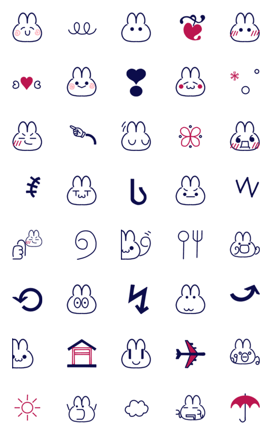 [LINE絵文字]オシャレ♡韓国風 線画5 うさぎの画像一覧