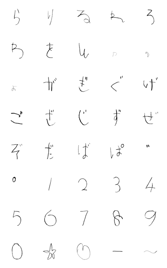 [LINE絵文字]4さいもじ（ら〜゛゜）すうじの画像一覧