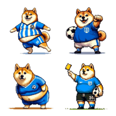 [LINE絵文字] サッカーを応援するふとっちょ柴犬 絵文字の画像