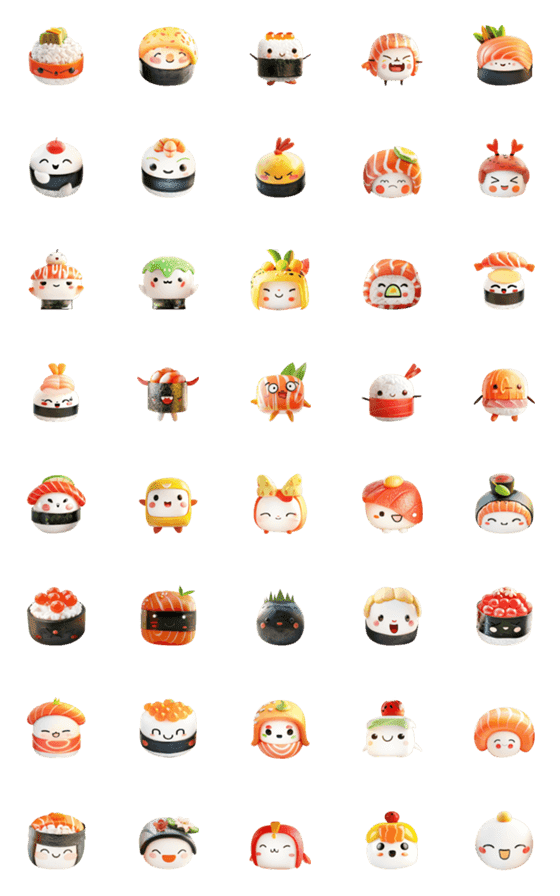 [LINE絵文字]Cute Sushi Emoji set 2の画像一覧