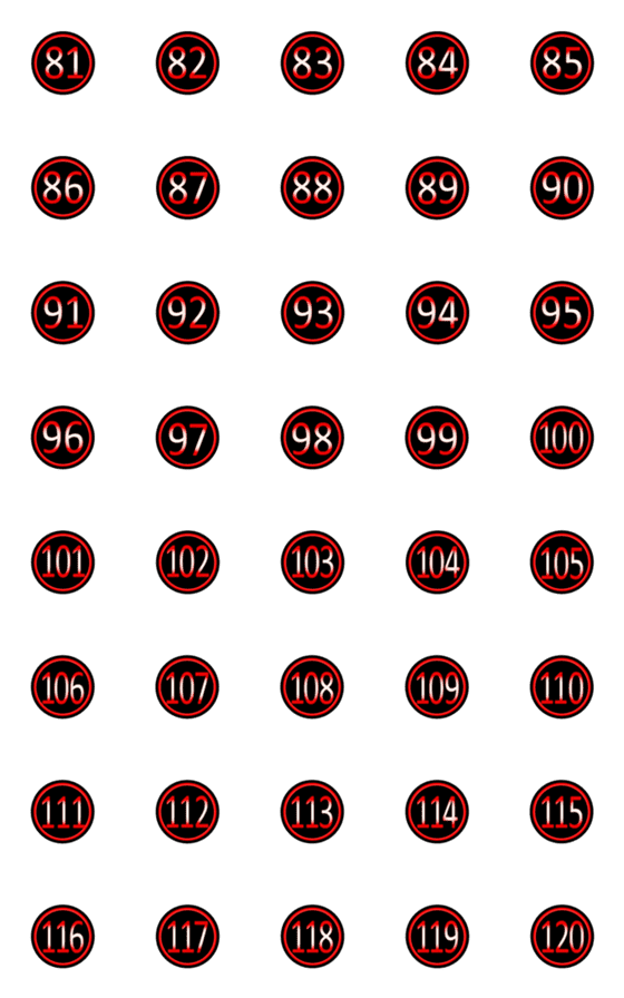 [LINE絵文字]黒赤の丸数字(81-120)の画像一覧